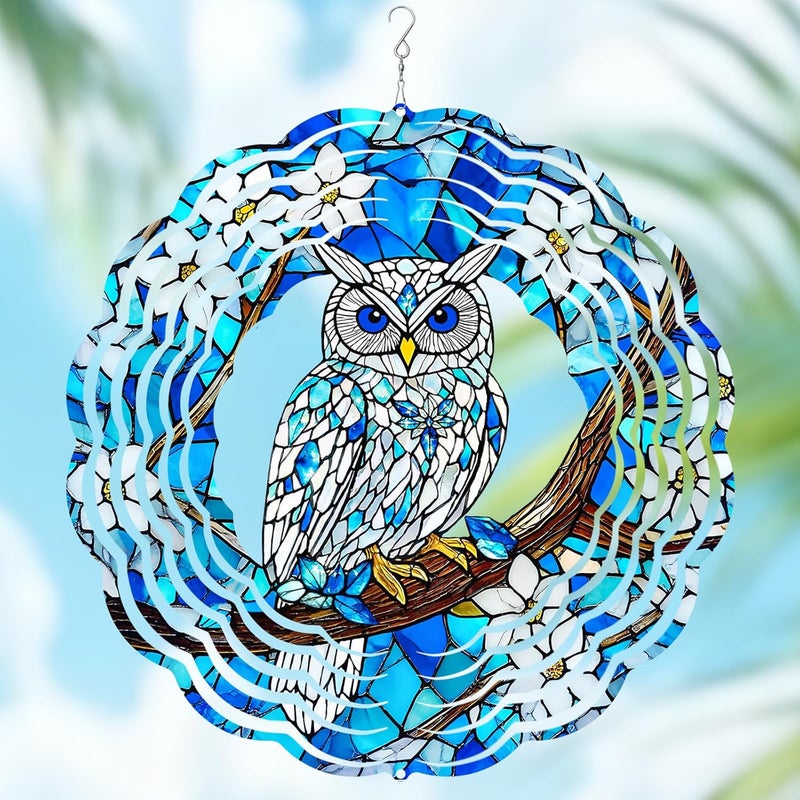WAZZIO Owl Wind Spinners Outdoor, Owl Gifts for Women Men Wife Mom Husband Dad Grandpa, Hanging Wind Sculptures Spinners for Christmas, 12 inch Outdoor Indoor Hanging Ornament for Garden Porch - Image 1